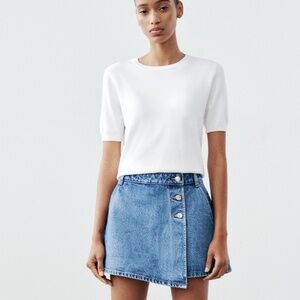 Zara Buttoned High Rise Jean Skort, NWOT
